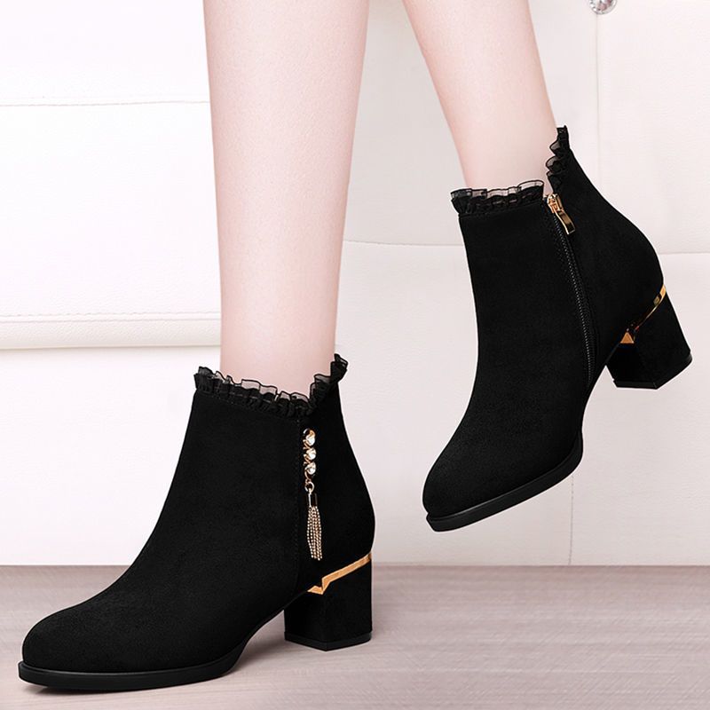 Women's Soft Round Head Chunky High Fleece-lined Thermal Women's Leather Boots