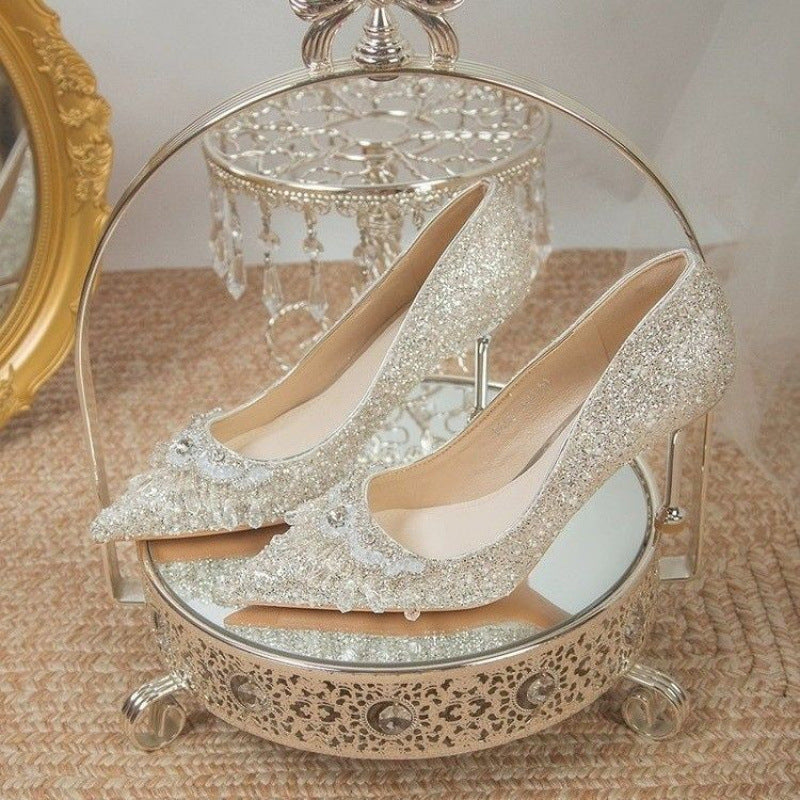 Women's Tired Feet Main Dress Two Wear Crystal High Heeled Sandals