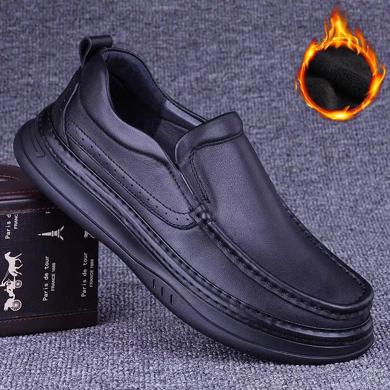 Men's First Layer Cowhide Solid Platform Loose Stitching Men's Casual Leather Shoes