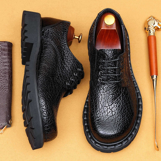 Men's Crocodile Pattern British Breathable First Layer Casual Shoes