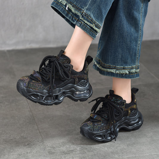 Women's Small Thick Bottom Fashion Rhinestone Spring Authentic Sports Casual Shoes