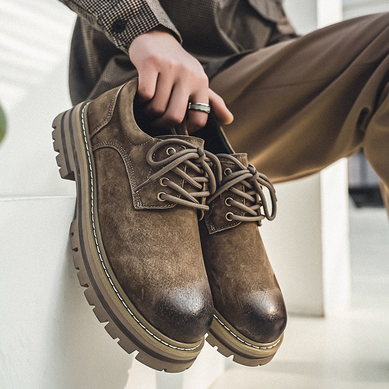 Men's Spring Pigskin British Retro Platform Height Men's Casual Shoes