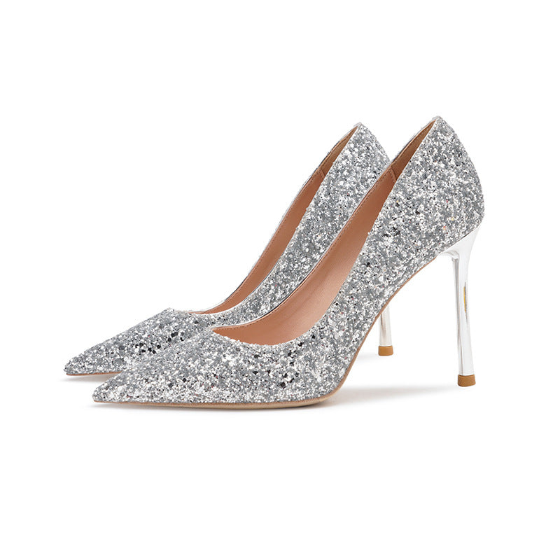 Women's Sequin Wedding Dress Two-way Wear Crystal High Stiletto Not Tired Heels
