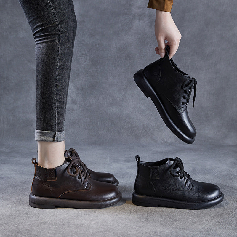Women's Short Platform Martin Chunky Single Women's Leather Boots