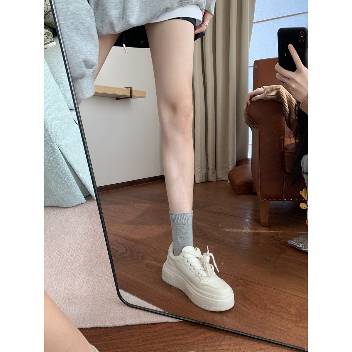 Women's Mom Thick Bottom Round Toe Slim Fit Board Heightened Women's Casual Shoes