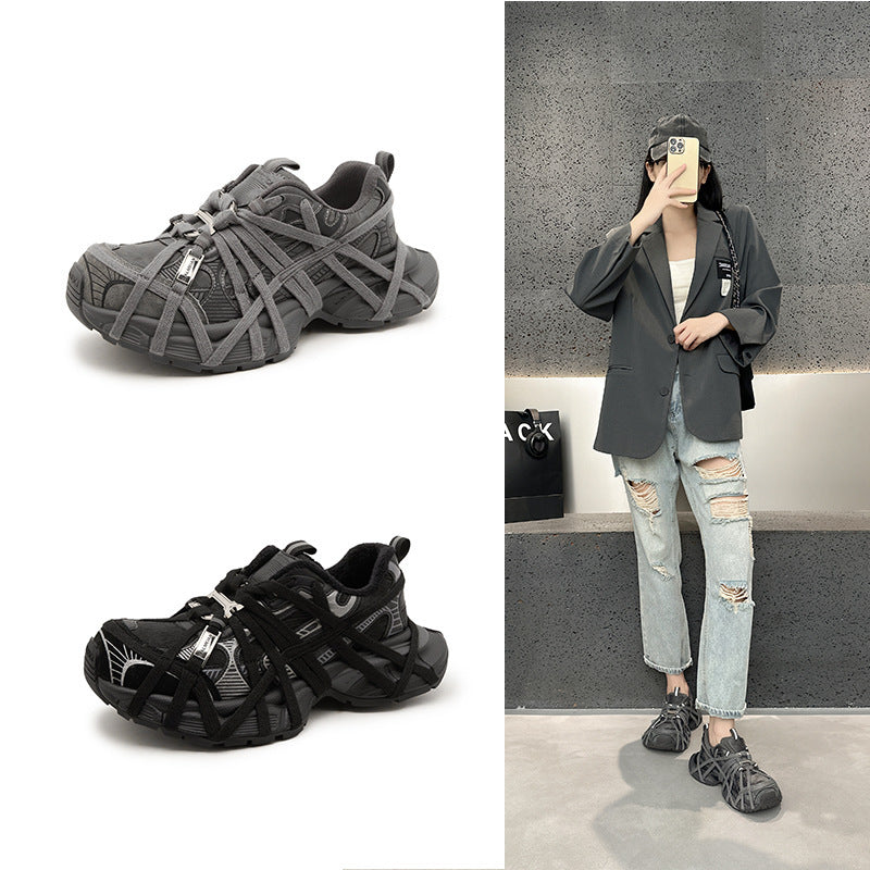 Women's Autumn Spider Strap Dad Breathable Platform Height Increasing Sneakers