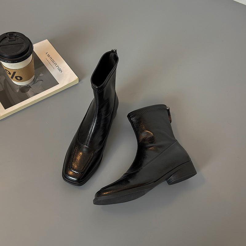 Women's Sheepskin Hair Chunky Ankle High Martin Women's Leather Boots