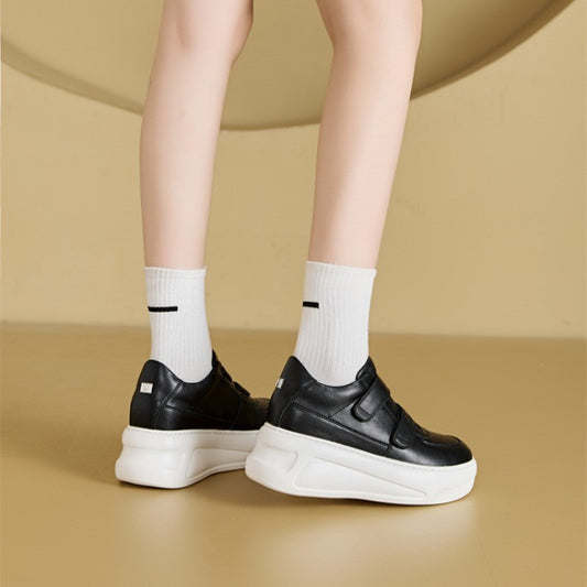Women's Sandra Ma Smiling Face Hidden White Velcro Thick-soled Platform Sneakers