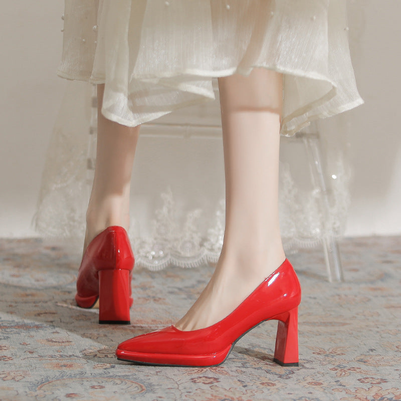Women's Nude Waterproof Platform High Elegant Patent Chunky Barbie Heels