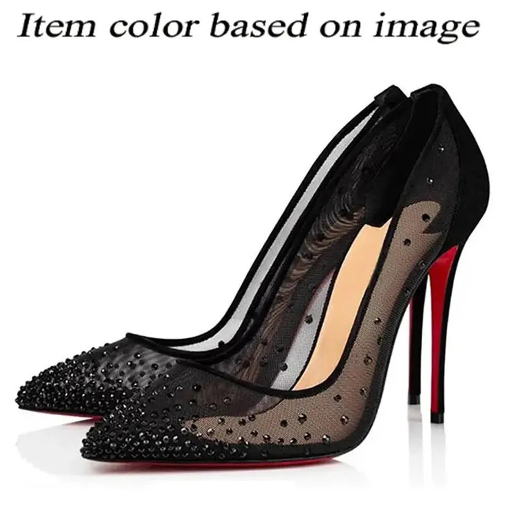 French Style Strap Dignified Rhinestone Sexy Red Bottom High Snake-shaped Sandals