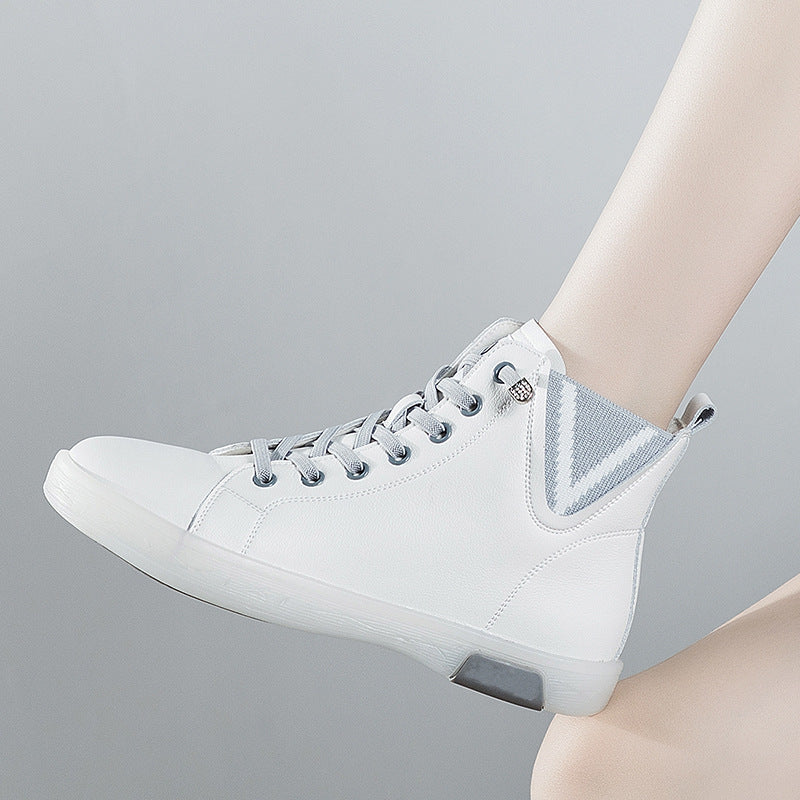 Women's Short Fleece-lined White Soft Bottom Flat Women's Leather Boots