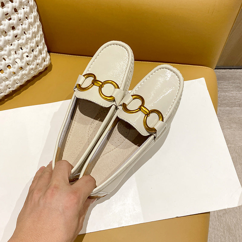 Calfskin Soft Bottom Surface Outer Wear Korean Slip-on Pumps Female Women's Casual Shoes