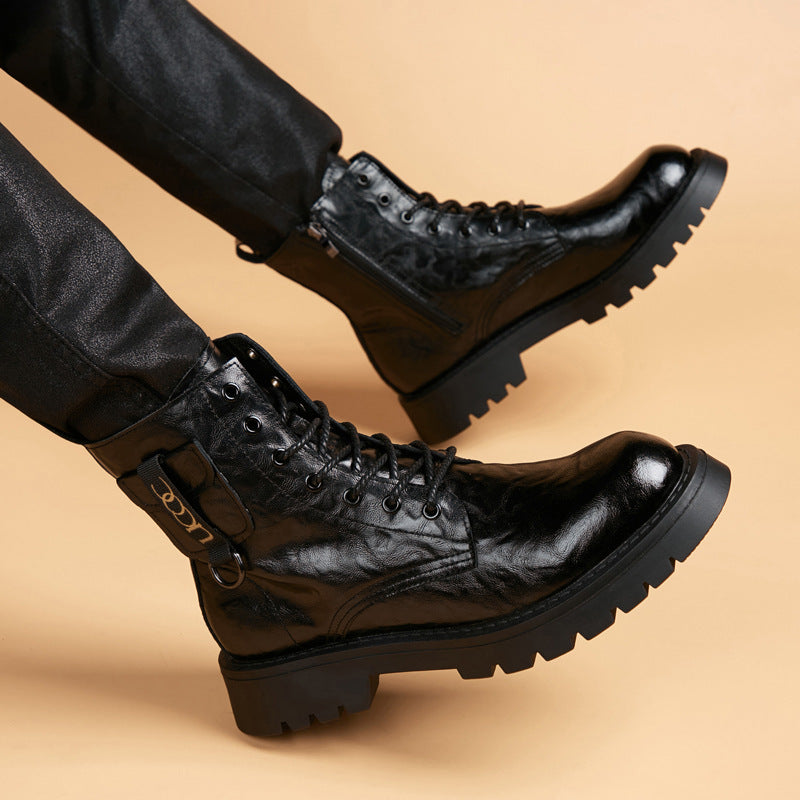 Men's Trendy Thick Bottom Increased Worker Green Korean Cool Boots