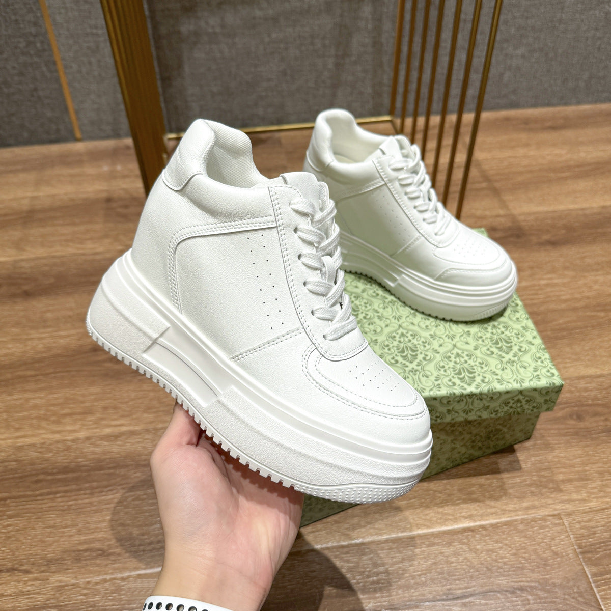 Women's White Invisible Height Increasing Insole Platform Women's Shoes