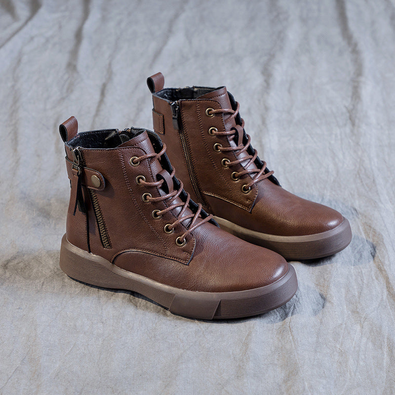 Women's Soft Bottom Ankle British Style Plus Women's Leather Boots