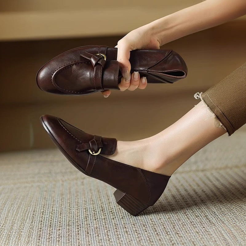 Women's Chunky French Round Toe Vintage Pumps Heels