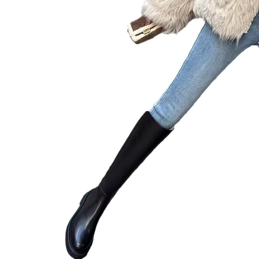 Women's Cowhide Version Thick Bottom Small Stretch Knight Women's Leather Boots