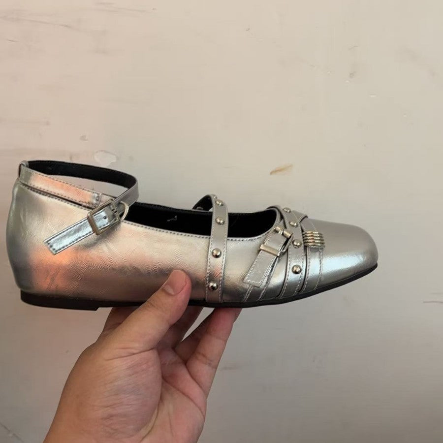 Women's Ballet Pumps Autumn Dress Design Sense Niche Square Toe Flat Leather Shoes