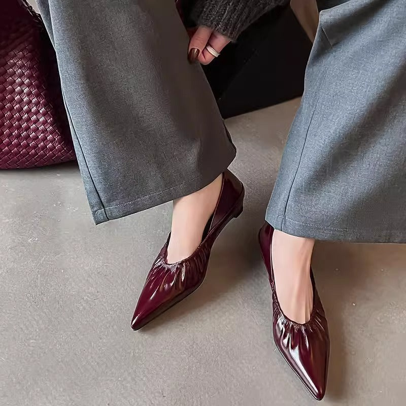 Sheepskin Sexy Pointed Pleated Soft Pumps Shallow Mouth Women's Fashion Shoes