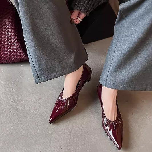Sheepskin Sexy Pointed Pleated Soft Pumps Shallow Mouth Women's Fashion Shoes
