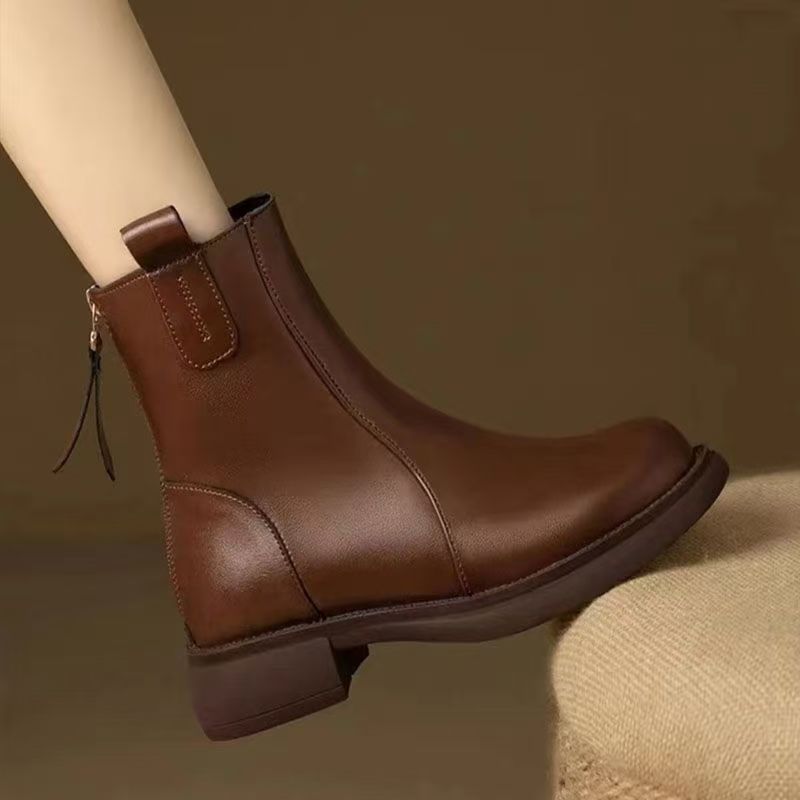 Women's Martin Soft Bottom Retro Round Head Plus Women's Leather Boots