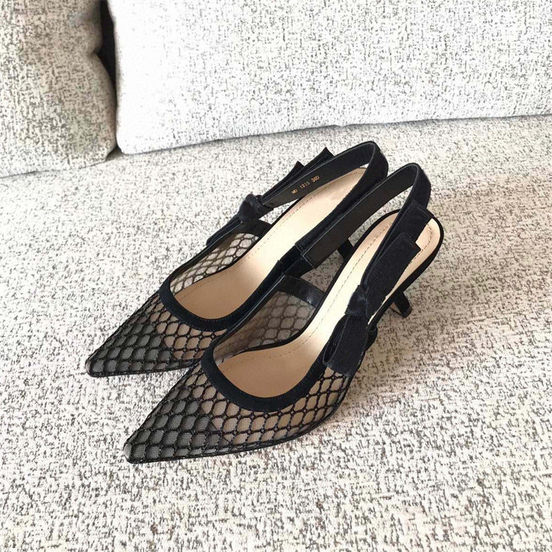 Women's Letters Ribbon Bow Closed Toe French Style Cat Pointed High Heeled Sandals