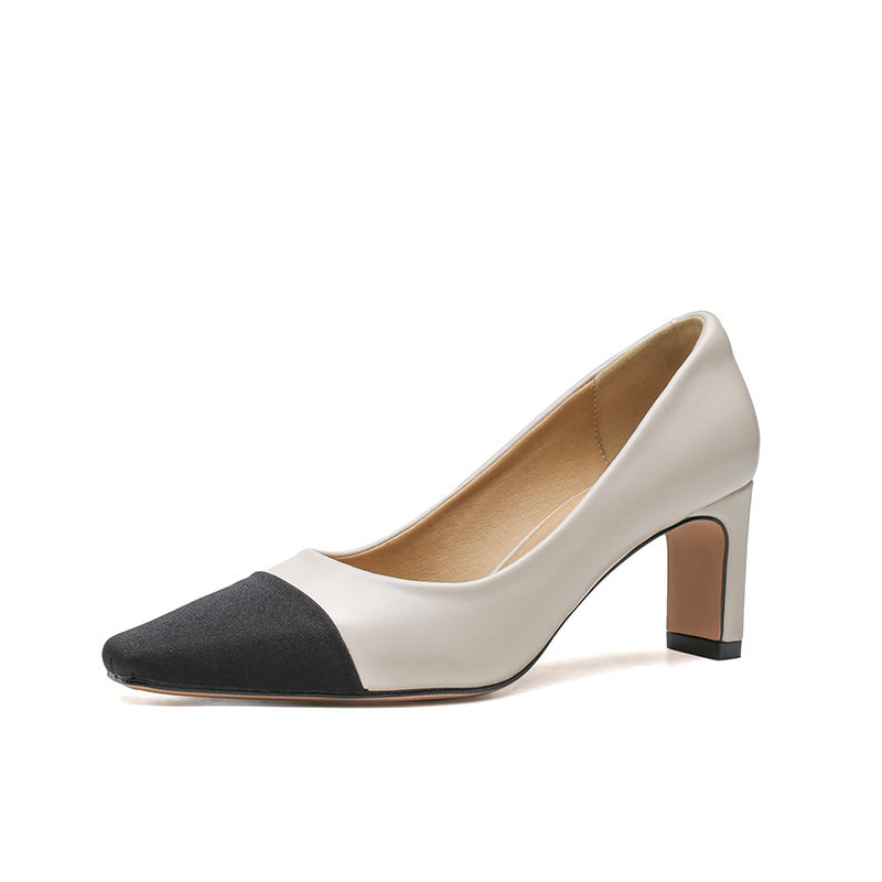 White Stitching Style Commuter Comfortable Graceful High Chunky Square Women's Fashion Shoes