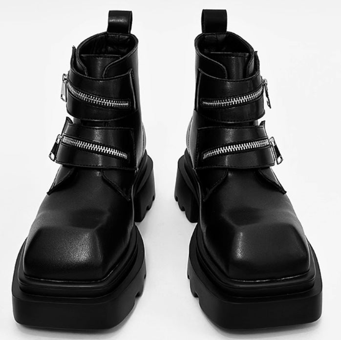 Men's Cowhide Thick Bottom Increased British Style Men's Martin Boots