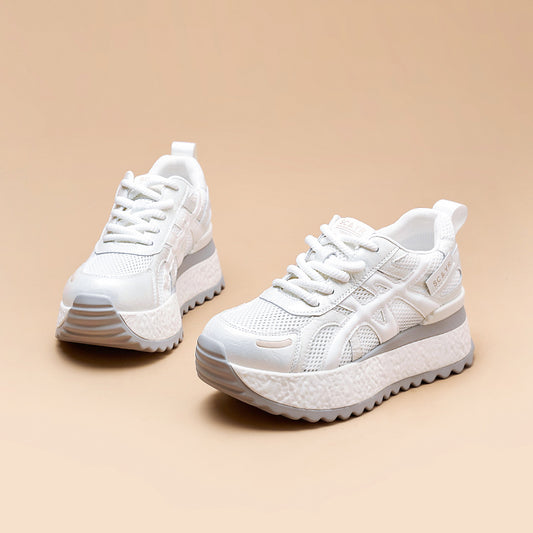 Women's Breathable Mesh Platform Heightened Trendy White Argan Sports Women's Casual Shoes