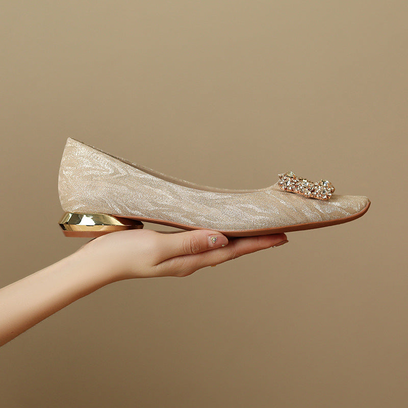 Flat Maternity Wedding Female Dress Bride Crystal Low Chunky Women's Fashion Shoes