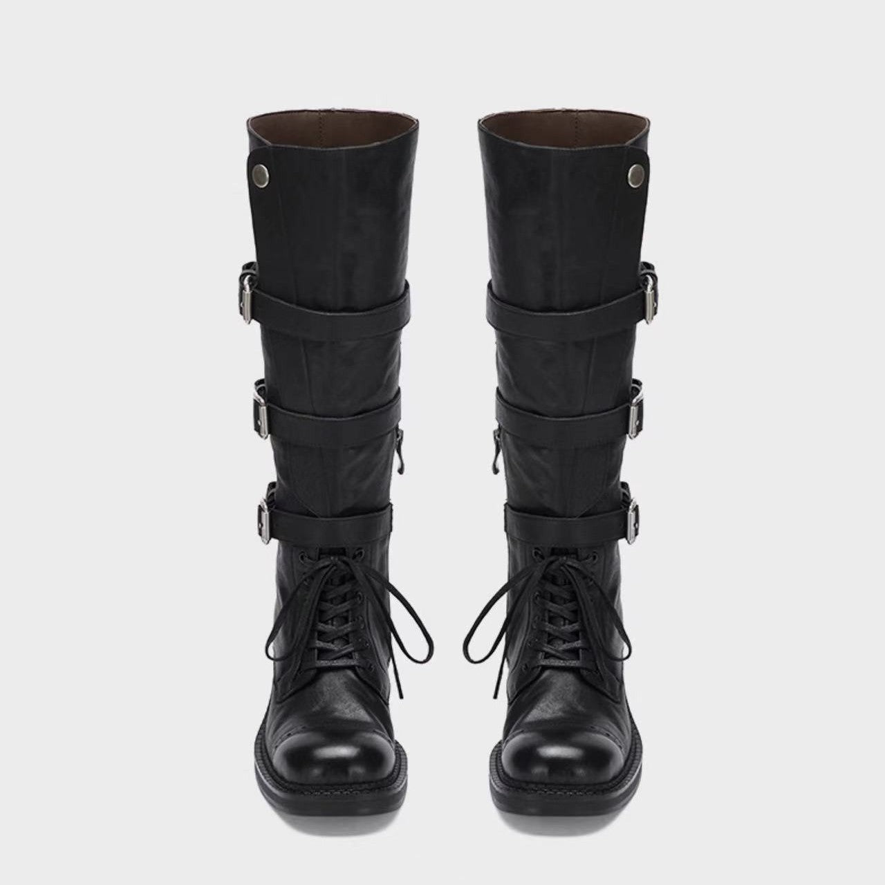 Women's High Motorcycle Genuine Strap Handsome Retro Heels
