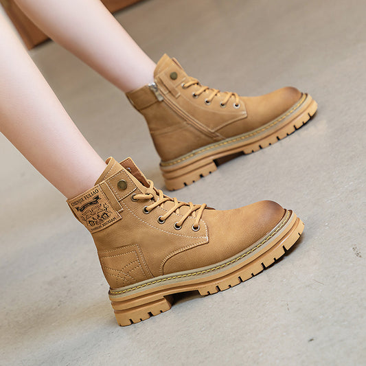 Women's Autumn Invisible Elevated Breathable Retro British Style Thick-soled Boots
