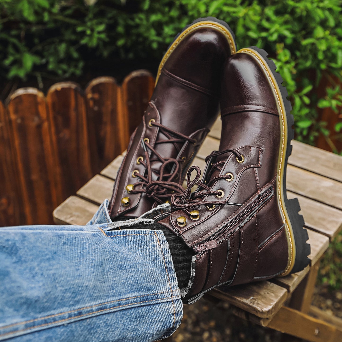 Men's Motorcycle Double Zipper Heavy Machine Bag Men's Leather Boots