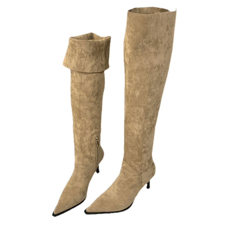 Small Two-way Side Zipper Pointed Toe Women's Leather Boots