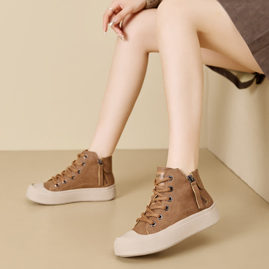 Women's Large Size Retro Ankle Side Zipper Board Plus Women's Leather Boots