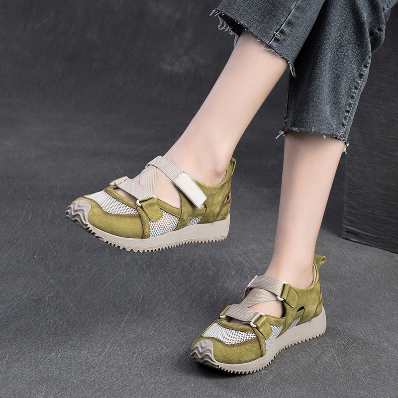 Women's Leisure Pumps Velcro Breathable Mesh Surface Leather Shoes