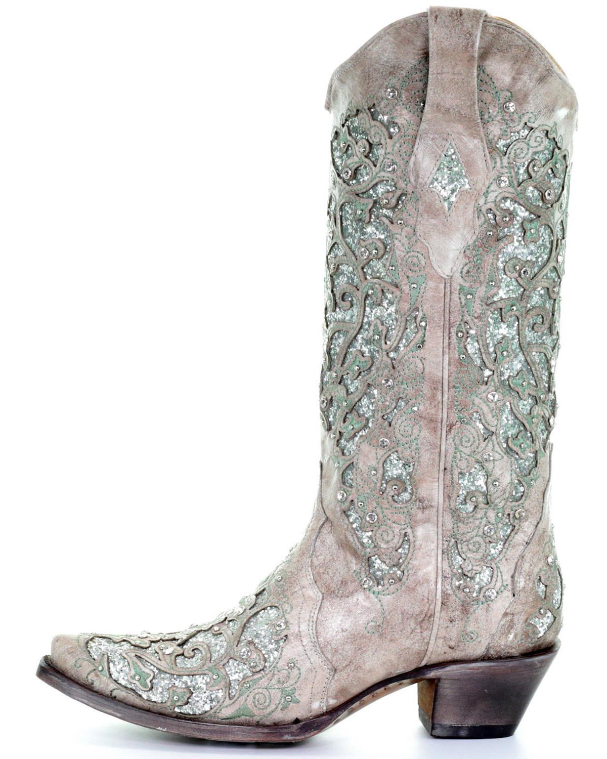 Spring Chunky Middle Rhinestone Decorative High Women's Leather Boots