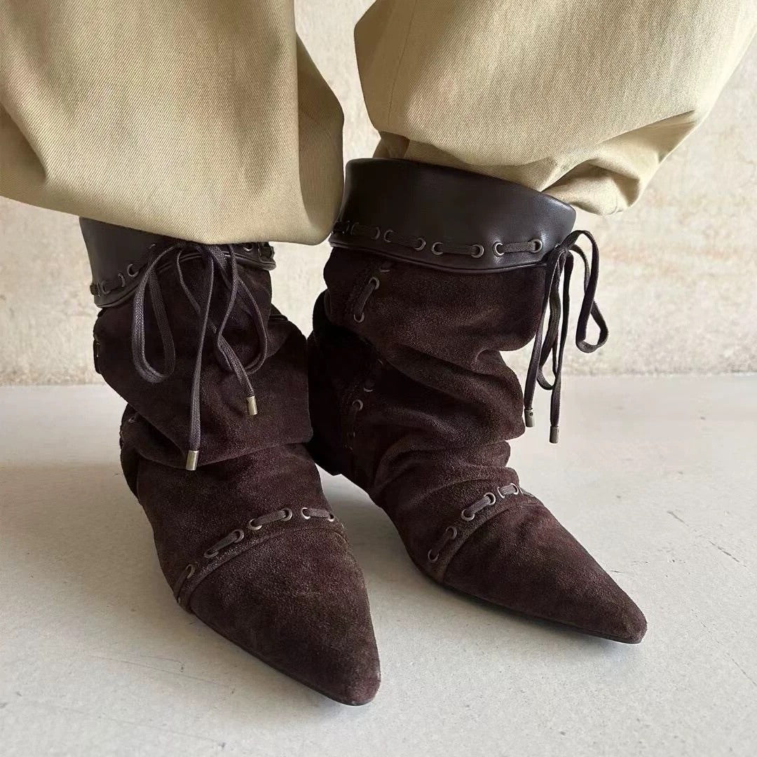 Sheepskin Version Korean Style Niche Suede Pointed Inner Height Increasing Women's Leather Boots