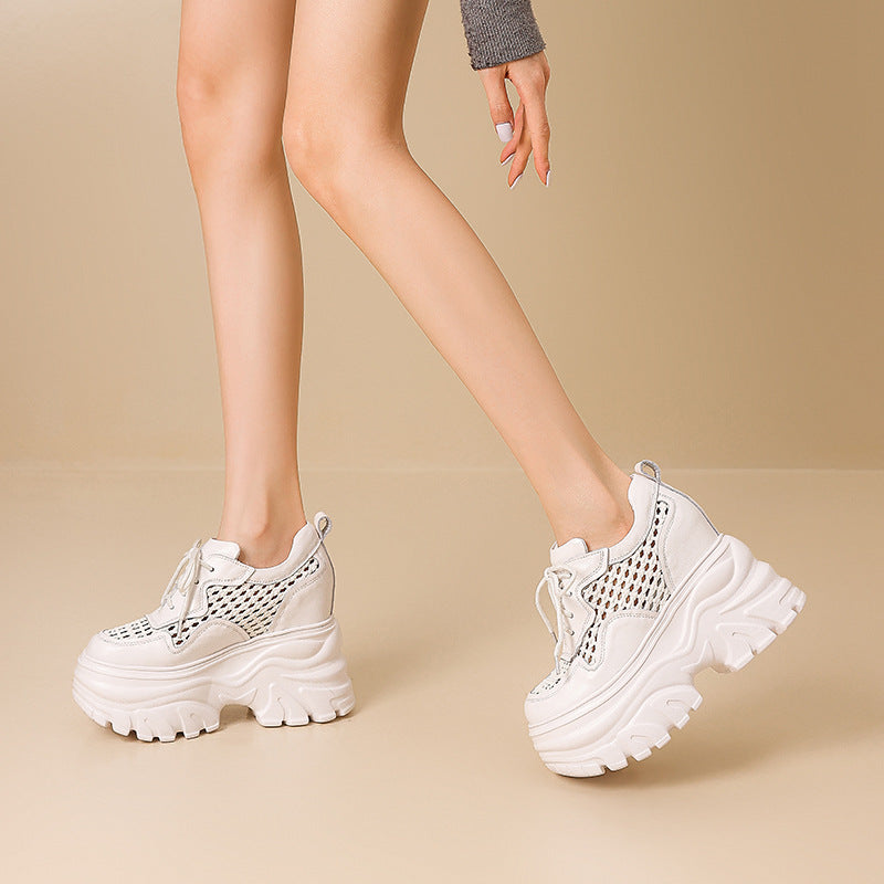 Women's Increasing Insole Woven Hollowed Platform Mesh Pumps Heels