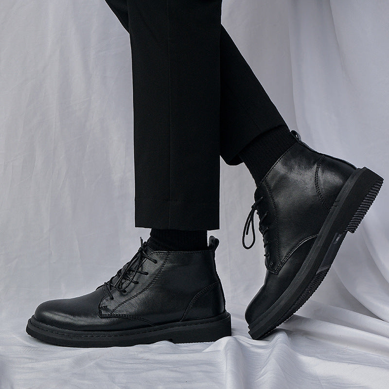 Men's Lightly Mature Black Short Genuine Made Korean Leather Shoes
