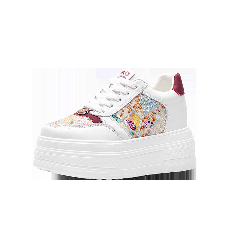 Women's Genuine Thick-soled Sequined White Popular Small Women's Casual Shoes