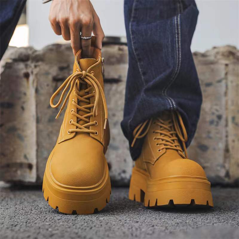Men's Black Trendy Platform Fleece Lined Fashion Men's Martin Boots