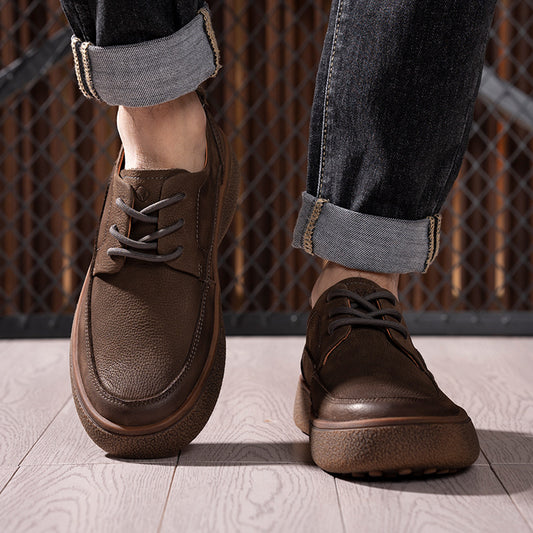 Men's Layer Cowhide Soft Bottom Surface Breathable Genuine Retro Lace Men's Casual Leather Shoes