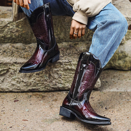 Women's & Men's Retro Cowboy Embroidered High Knee-high Men's Martin Boots