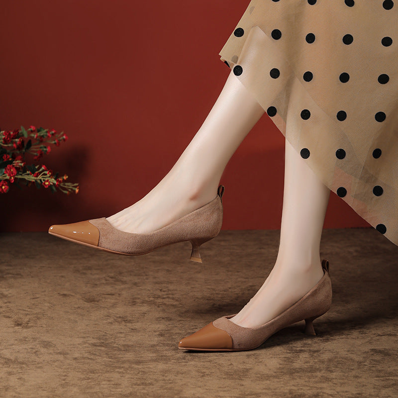 Suede Stitching Gold Style High Autumn Heels