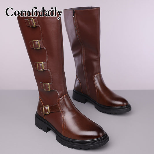 Men's High Top British Style Long Worker Riding Motorcycle Plus Men's Martin Boots