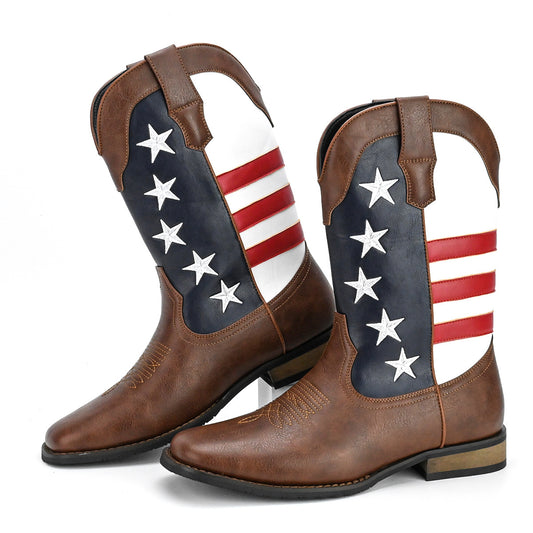 Men's Personality Fashion Design Cowboy Five-pointed Star Suit Men's Leather Boots