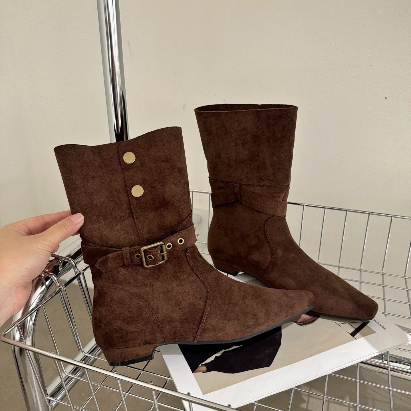 Women's Belt Buckle Two-way Wear Knight Flat Women's Leather Boots