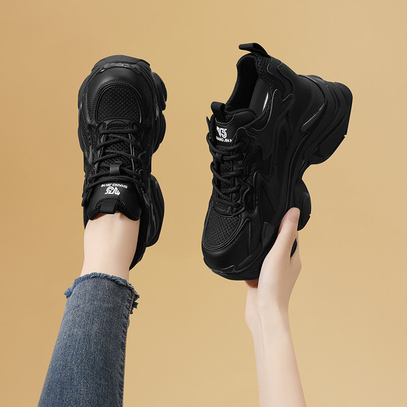 Women's Black Platform Dad Show Feet Small-sized Height Increasing Women's Sports Shoes