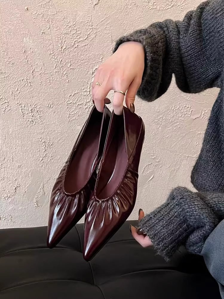 Sheepskin Sexy Pointed Pleated Soft Pumps Shallow Mouth Women's Fashion Shoes